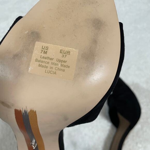 Sam Edelman Lucia Sandals Spool Heels Ankle Strap Suede Open Toe Knot Black 7 - Picture 7 of 7